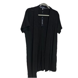 Laila Jayde Black Open Front Cardigan Short Sleeve Textured Knit NWT Basic